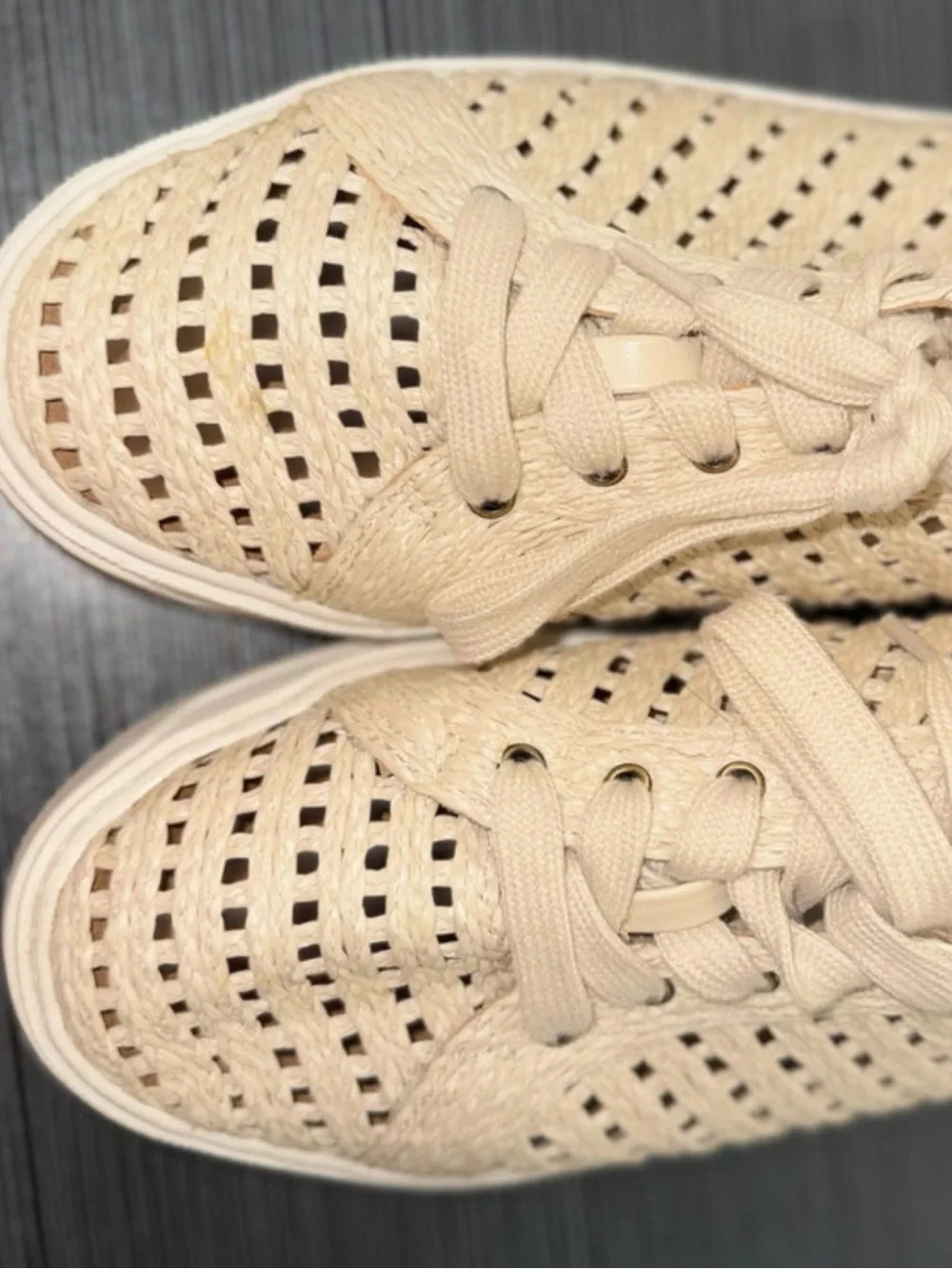 Woven Beige Women's Lace-Up Sneakers